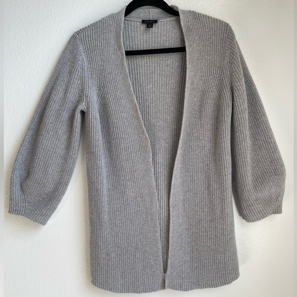 Ann Taylor Light Gray Open-Front Ribbed Cardigan